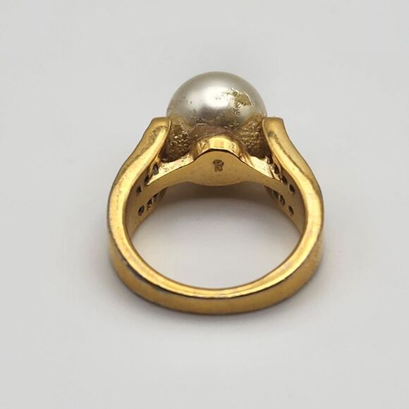 Edco Gold Tone Faux Pearl & CZ Ring (5) - Picture 6 of 8